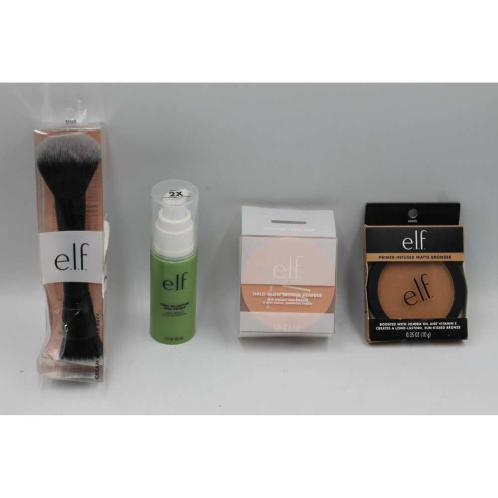 Lot Of 4 e.l.f Items - Face Primer, Loose Setting Powder, Matte Bronzer, Brush